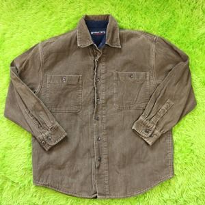 Marino Bay Dark Green Corduroy Fleece Lined Button Up Jacket, Mens L